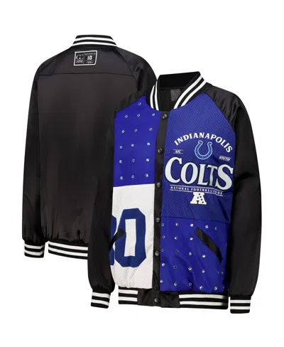 Gameday Couture Women's Black/royal Indianapolis Colts Oversized Hot Shot Rhinestone Throwback Full-snap Varsity Bom In Blue