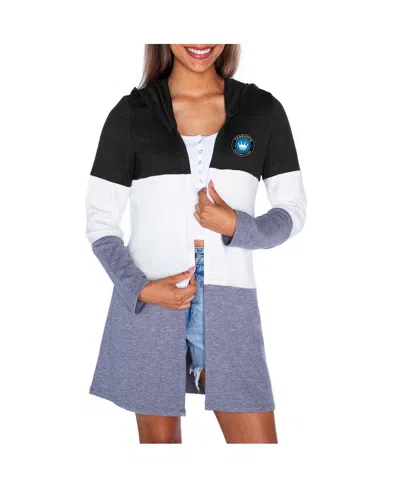 Gameday Couture Women's Black/white Charlotte Fc Offside Hustle Color Block Tri-blend Hooded Cardigan In Multi