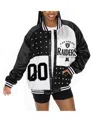 Gameday Couture Women's Black/white Las Vegas Raiders Oversized Hot Shot Rhinestone Throwback Full-snap Varsity Bomb In Black,white
