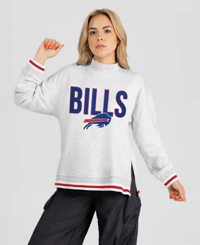 Gameday Couture Women's Buffalo Bills Rally Point Contrast Stripe Mock Neck Long-sleeve Sweatshirt In Ash