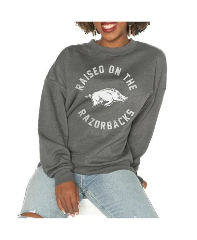 GAMEDAY COUTURE WOMEN'S CHARCOAL ARKANSAS RAZORBACKS GOOD VIBES PREMIUM FLEECE DROP SHOULDER PULLOVER SWEATSHIRT