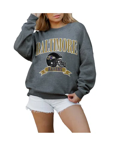 Gameday Couture Women's Charcoal Baltimore Ravens Oversized Seal The Deal Premium Fleece Drop Shoulder Pullover Swea In Gray