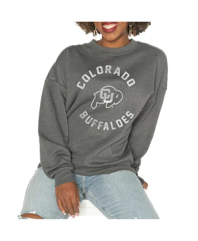 GAMEDAY COUTURE WOMEN'S CHARCOAL COLORADO BUFFALOES GOOD VIBES PREMIUM FLEECE DROP SHOULDER PULLOVER SWEATSHIRT