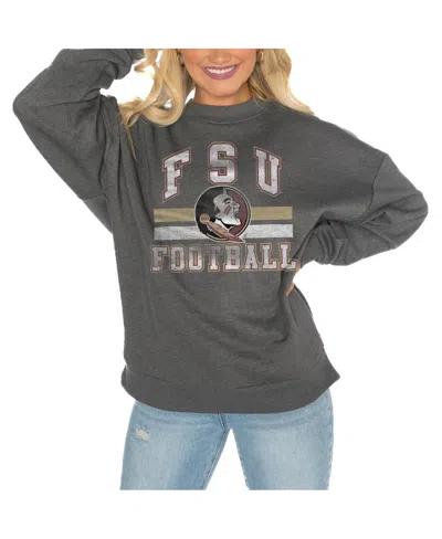 GAMEDAY COUTURE WOMEN'S CHARCOAL FLORIDA STATE SEMINOLES GOOD VIBES PREMIUM FLEECE DROP SHOULDER PULLOVER SWEATSHIRT