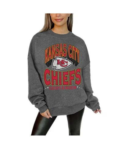 GAMEDAY COUTURE WOMEN'S CHARCOAL KANSAS CITY CHIEFS LONG WEEKEND PREMIUM FLEECE DROP SHOULDER PULLOVER SWEATSHIRT