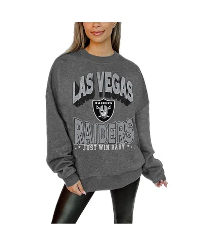 GAMEDAY COUTURE WOMEN'S CHARCOAL LAS VEGAS RAIDERS LONG WEEKEND PREMIUM FLEECE DROP SHOULDER PULLOVER SWEATSHIRT