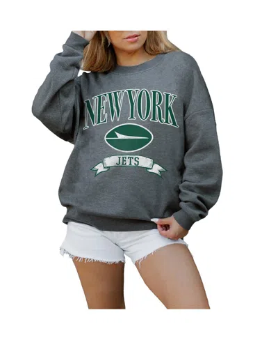 Gameday Couture Women's Charcoal New York Jets Oversized Seal The Deal Premium Fleece Drop Shoulder Pullover Sweatsh In Gray