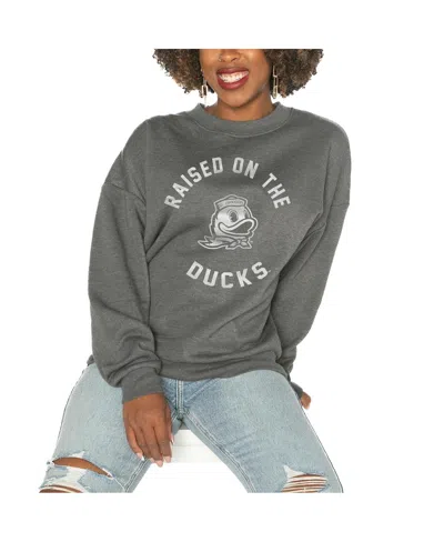 GAMEDAY COUTURE WOMEN'S CHARCOAL OREGON DUCKS DROP SHOULDER FLEECE DROP PULLOVER SWEATSHIRT