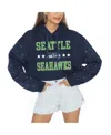 Gameday Couture Women's College Navy Seattle Seahawks Like A Star Scrunch Waist Pullover Rhinestone Hoodie In College Navy