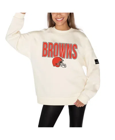 Gameday Couture Women's Cream Cleveland Browns Premium Fleece Drop Shoulder Pullover Sweatshirt In White