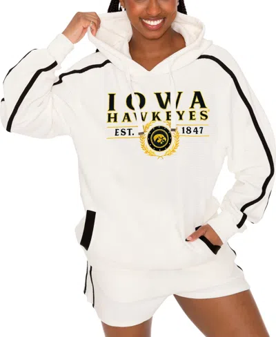Gameday Couture Women's Cream Iowa Hawkeyes Down, Set, Go Pullover Hoodie And Shorts Set In White