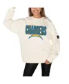 Gameday Couture Women's Cream Los Angeles Chargers Premium Fleece Oversized Drop Shoulder Pullover Sweatshirt In White