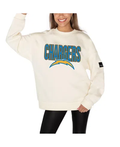 Gameday Couture Women's Cream Los Angeles Chargers Premium Fleece Oversized Drop Shoulder Pullover Sweatshirt In White