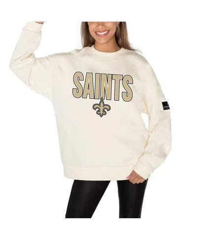 Gameday Couture Women's Cream New Orleans Saints Premium Fleece Oversized Drop Shoulder Pullover Sweatshirt In White