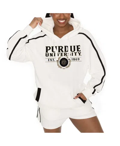 Gameday Couture Women's Cream Purdue Boilermakers Down, Set, Go Pullover Hoodie And Shorts Set In White