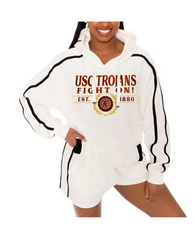 Gameday Couture Women's Cream Usc Trojans Down, Set, Go Pullover Hoodie And Shorts Set In White