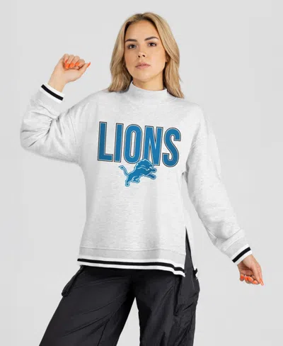 Gameday Couture Women's Detroit Lions Rally Point Contrast Stripe Relaxed-fit Mock Neck Sweatshirt In Ash