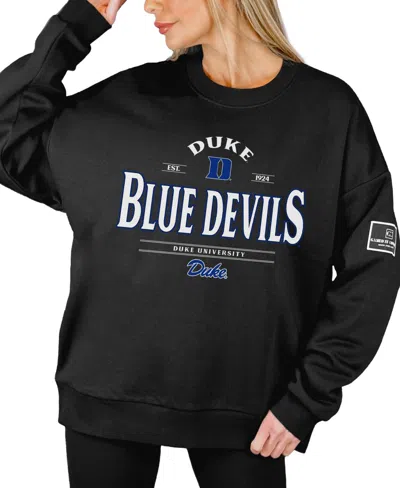 Gameday Couture Women's Duke Blue Devils Players Only Screen-print Oversized Pullover Sweatshirt In Black