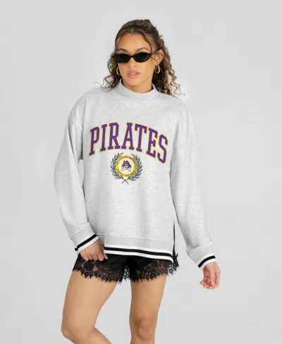 Gameday Couture Women's Ecu Pirates Rally Point Mock Neck Relaxed-fit Striped Sweatshirt In Ash