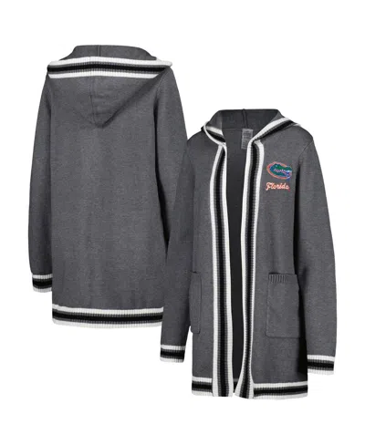 GAMEDAY COUTURE WOMEN'S GAMEDAY COUTURE CHARCOAL FLORIDA GATORS ONE MORE ROUND TRI-BLEND STRIPED CARDIGAN SWEATER