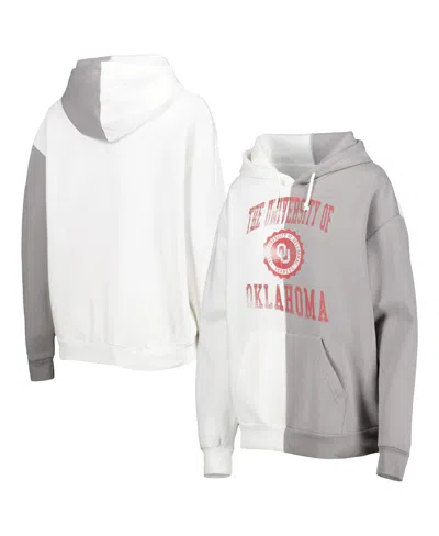 GAMEDAY COUTURE WOMEN'S GAMEDAY COUTURE GRAY AND WHITE OKLAHOMA SOONERS SPLIT PULLOVER HOODIE
