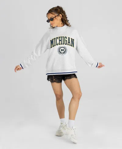 Gameday Couture Women's  Gray Michigan Wolverines Rally Point Contrast Stripe Mock Neck Sweatshirt In Animal Print