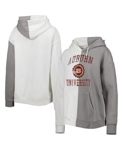 Gameday Couture Women's  Gray, White Distressed Auburn Tigers Split Pullover Hoodie In Gray,white