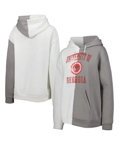 GAMEDAY COUTURE WOMEN'S GAMEDAY COUTURE GRAY, WHITE GEORGIA BULLDOGS SPLIT PULLOVER HOODIE