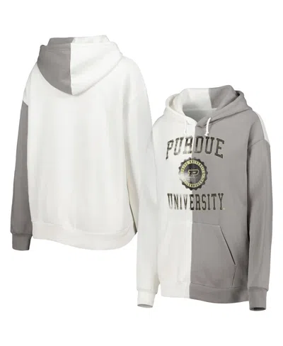GAMEDAY COUTURE WOMEN'S GAMEDAY COUTURE GRAY, WHITE PURDUE BOILERMAKERS SPLIT PULLOVER HOODIE