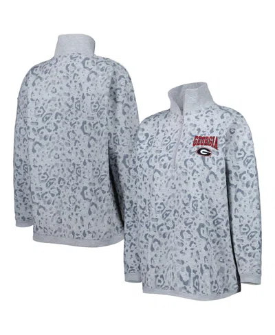 GAMEDAY COUTURE WOMEN'S GAMEDAY COUTURE HEATHER GRAY GEORGIA BULLDOGS LEOPARD QUARTER-ZIP SWEATSHIRT
