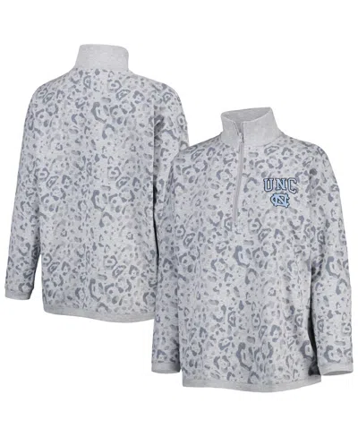 Gameday Couture Women's  Heather Gray North Carolina Tar Heels Leopard Quarter-zip Sweatshirt