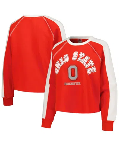 Gameday Couture Women's  Scarlet Ohio State Buckeyes Blindside Raglan Cropped Pullover Sweatshirt
