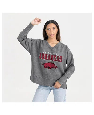 Gameday Couture Women's Gray Arkansas Razorbacks French Terry V-neck Pullover Sweatshirt