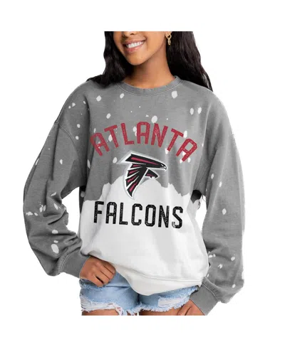 Gameday Couture Women's Gray Atlanta Falcons Oversized Coin Toss Faded French Terry Tri-blend Pullover Sweatshirt In Animal Print
