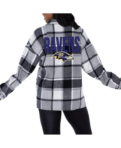 GAMEDAY COUTURE WOMEN'S GRAY BALTIMORE RAVENS FIELDSIDE FUN PLAID BUTTON-UP OVERSHIRT