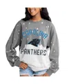 Gameday Couture Women's Gray Carolina Panthers Oversized Coin Toss Faded French Terry Tri-blend Pullover Sweatshirt In Animal Print