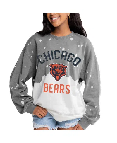 Gameday Couture Women's Gray Chicago Bears Oversized Coin Toss Faded French Terry Tri-blend Pullover Sweatshirt In Animal Print