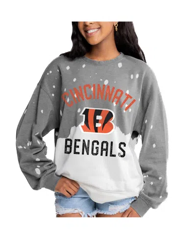 GAMEDAY COUTURE WOMEN'S GRAY CINCINNATI BENGALS COIN TOSS FADED FRENCH TERRY PULLOVER SWEATSHIRT