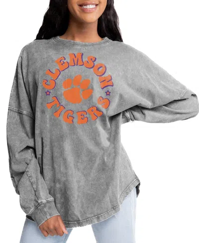 Gameday Couture Women's Gray Clemson Tigers Playing Around Faded Wash Oversized Long-sleeve T-shirt