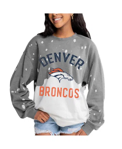 Gameday Couture Women's Gray Denver Broncos Oversized Coin Toss Faded French Terry Tri-blend Pullover Sweatshirt