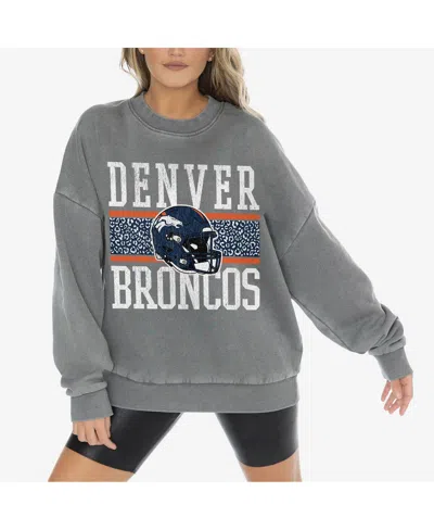 GAMEDAY COUTURE WOMEN'S GRAY DENVER BRONCOS VINTAGE WASH OVERSIZED CREWNECK FLEECE PULLOVER