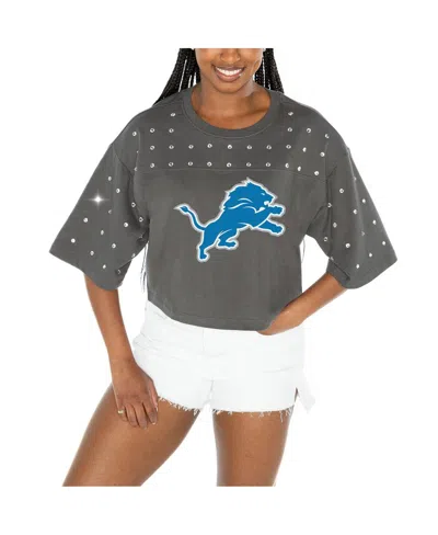 Gameday Couture Women's Gray Pittsburgh Steelers All-over Rhinestone Cropped Oversized T-shirt