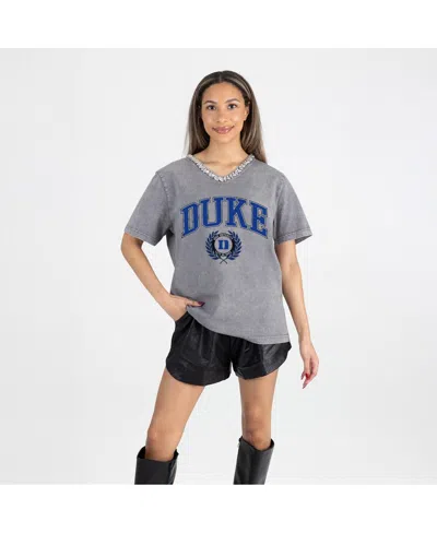 Gameday Couture Women's Gray Duke Blue Devils Iconic Edge Rhinestone V-neck T-shirt