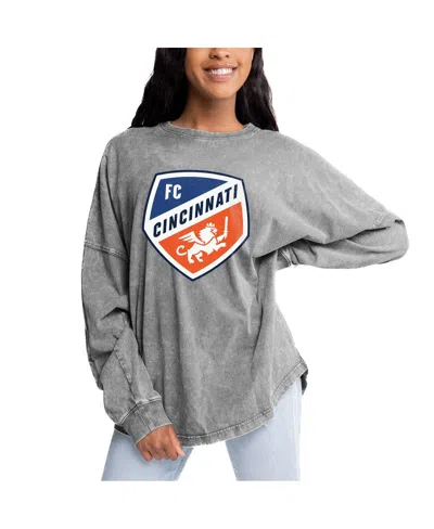 Gameday Couture Women's Gray Fc Cincinnati Faded Wash Pullover Sweatshirt In Black