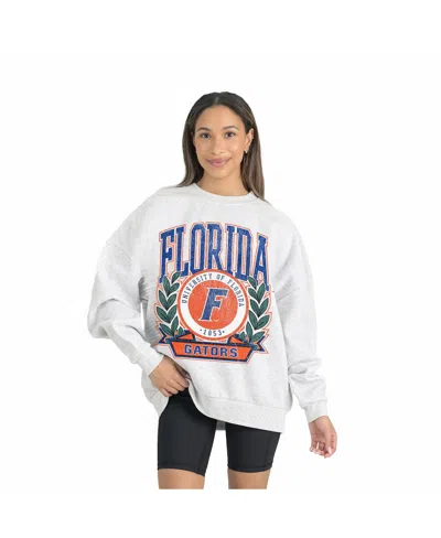 Gameday Couture Women's Gray Florida Gators Premium Fleece Drop Shoulder Oversized Pullover Sweatshirt In Blue