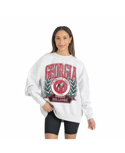 Gameday Couture Women's Gray Georgia Bulldogs Premium Fleece Drop Shoulder Oversized Pullover Sweatshirt In White
