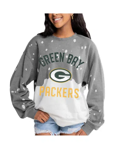 Gameday Couture Women's Gray Green Bay Packers Oversized Coin Toss Faded French Terry Tri-blend Pullover Sweatshirt In Animal Print