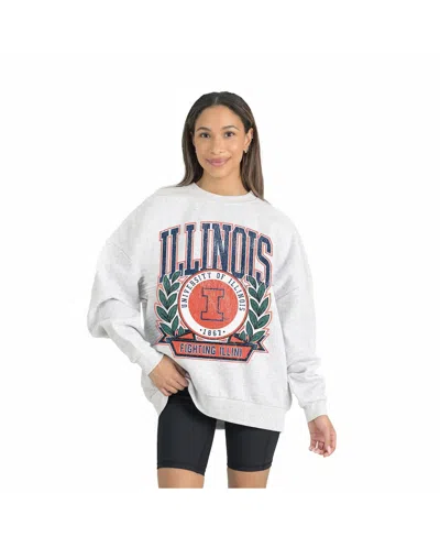 Gameday Couture Women's Gray Illinois Fighting Illini Premium Fleece Drop Shoulder Oversized Pullover Sweatshirt In Green