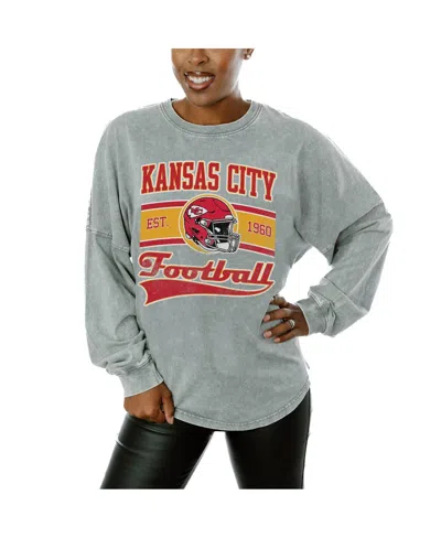 GAMEDAY COUTURE WOMEN'S GRAY KANSAS CITY CHIEFS SNOW WASH OVERSIZED LONG SLEEVE T-SHIRT