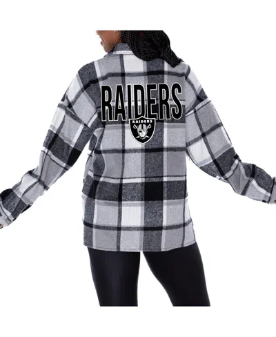 Gameday Couture Women's Gray Las Vegas Raiders Fieldside Fun Plaid Button-up Overshirt